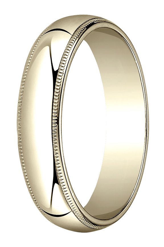 Mens 10K Yellow Gold, 5.0mm Traditional Dome Oval Wedding Band with Milgrain (sz 14)