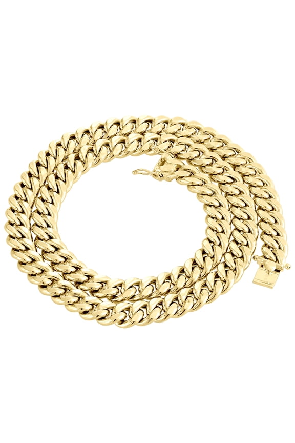 Mens 10K Yellow Gold Hollow Miami Cuban Link Chain 10.5mm Box Clasp 20 Inches
