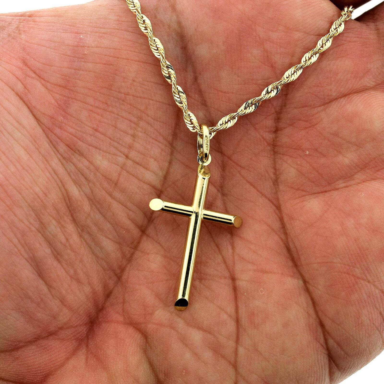 Mens 10K Yellow Gold Large Plain Tube Cross Charm Pendant