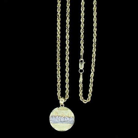 Mens 10K Yellow Gold Last Supper Jesus Charm Pendant With 2mm Rope Chain Necklace Set