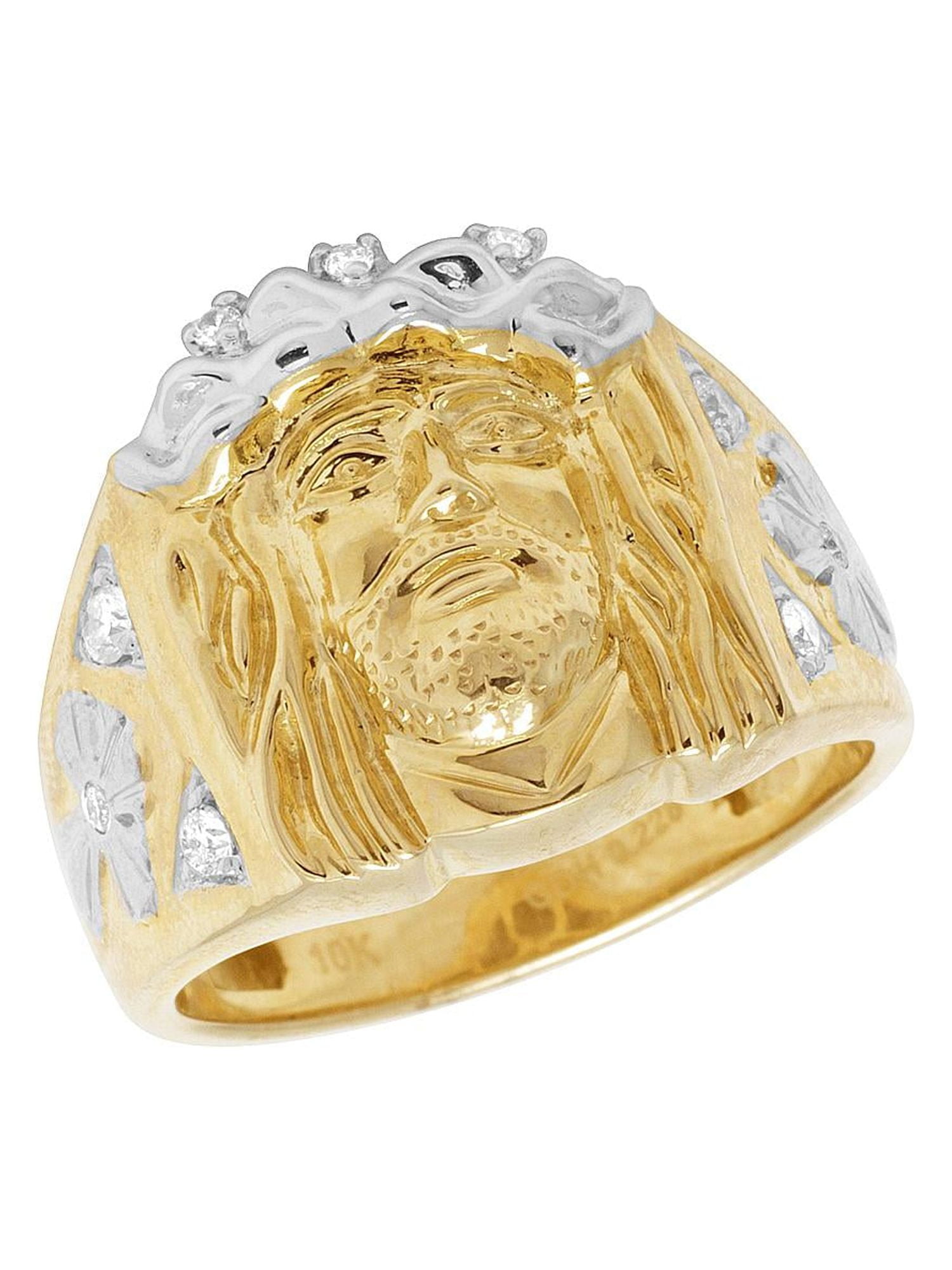Ladies Jesus Christ Head Catholic Ring 10K Yellow Gold