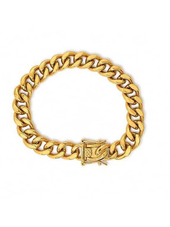 Mens 10mm Gold Tone Stainless Steel Miami Cuban Link Chain Bracelet