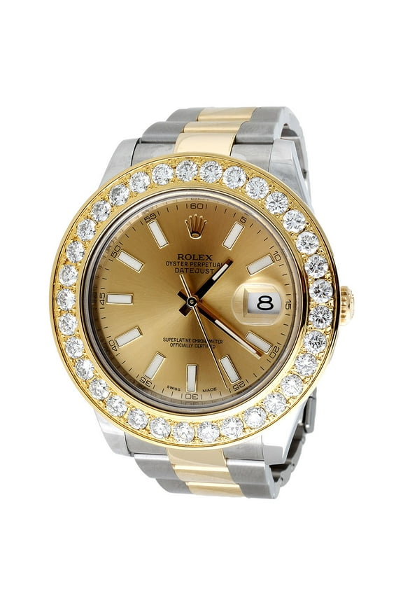 Mens 126333 Rolex DateJust 41mm Two Tone Diamond Watch Champagne Stick Dial 5 CT