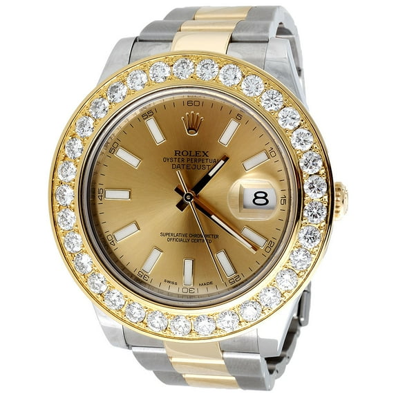 Mens 126333 Rolex DateJust 41mm Two Tone Diamond Watch Champagne Stick Dial 5 CT