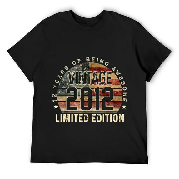 Mens 12th Birthday Gift Vintage 2012 12 Years Old - USA Flag T-Shirt Black M