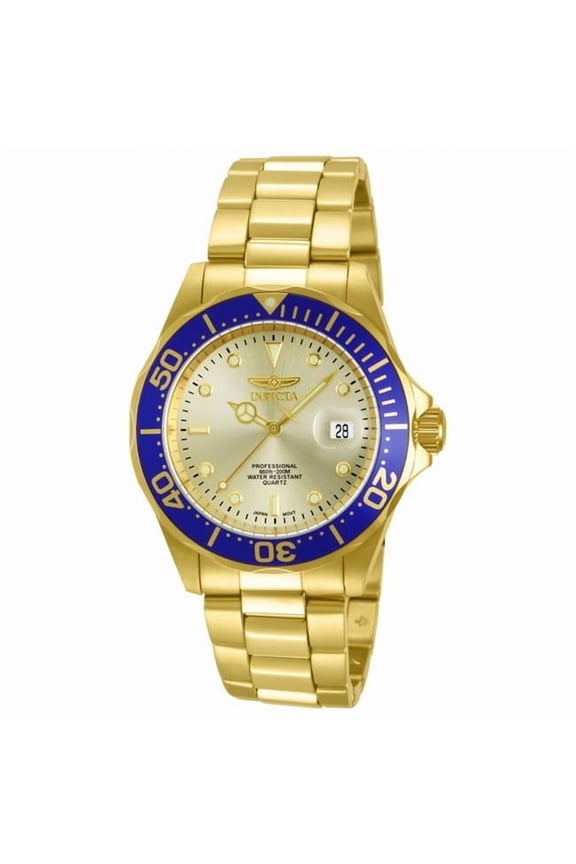 Mens 14124 Pro Diver Quartz 3 Hand Gold Dial Watch - Gold