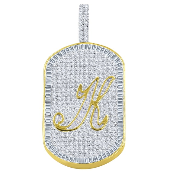 Mens 14K Gold Finish Baguette/Round Cut Simulated Diamond Initial Letters Alphabet " K " Pendent Charm 2''