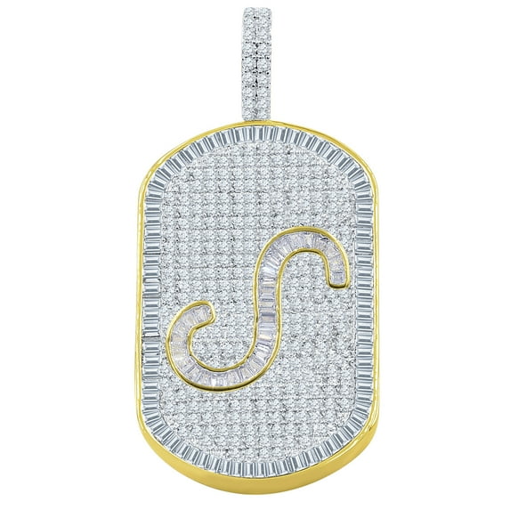 Mens 14K Gold Finish Baguette/Round Cut Simulated Diamond Initial Letters Alphabet " S " Pendent Charm 2''