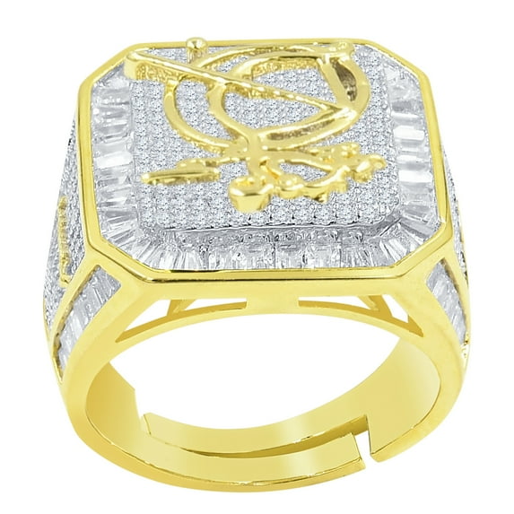 Mens 14K Gold Finish Sagittarius Archer Zodiac Sign Astrology Horoscope Ring Baguette & Round Cut Simulated Diamond Band