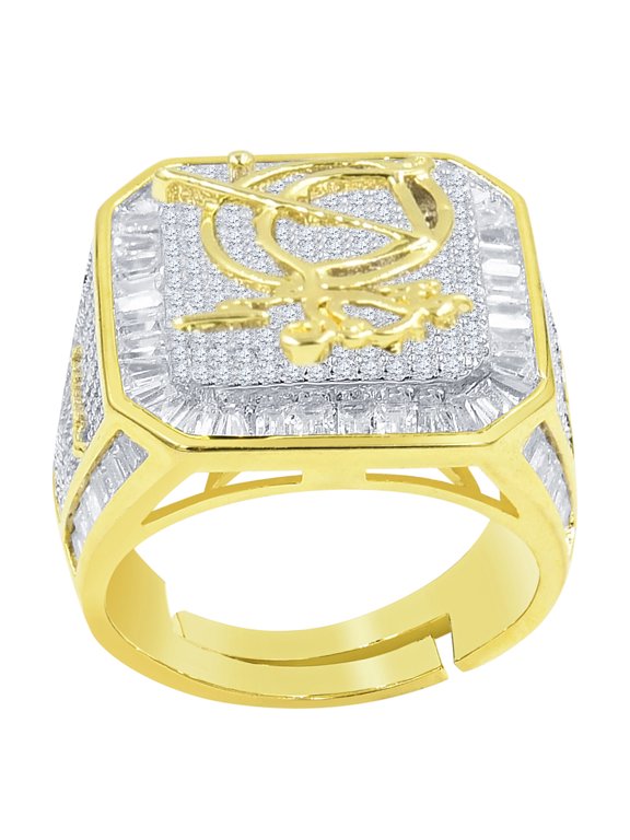 Mens 14K Gold Finish Sagittarius Archer Zodiac Sign Astrology Horoscope Ring Baguette & Round Cut Simulated Diamond Band