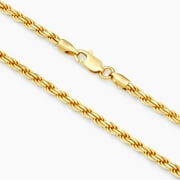 Mens 14K Gold Plated 2.5MM Sterling Silver Diamond-Cut Rope Chain Necklace, Solid 925 Italy, Next Level Jewelry