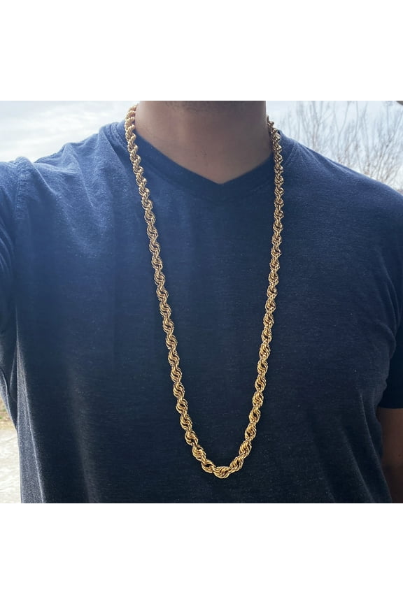 Mens 14K Gold Plated Rope Chain 1980's Rapper Dookie Hip Hop Necklace 10MM 36" Inch