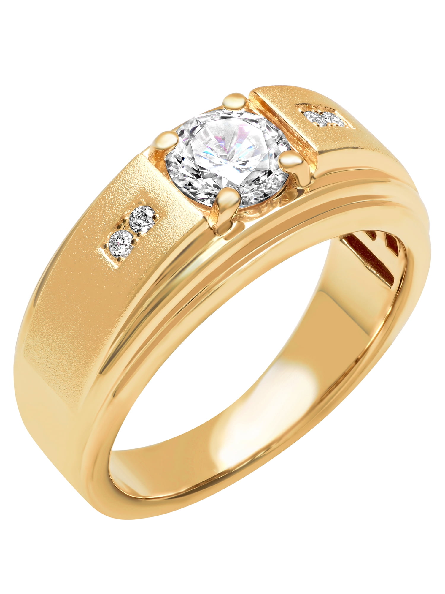 Mens 14K Gold Plated Sterling Silver Cubic Zirconia Solitaire Ring