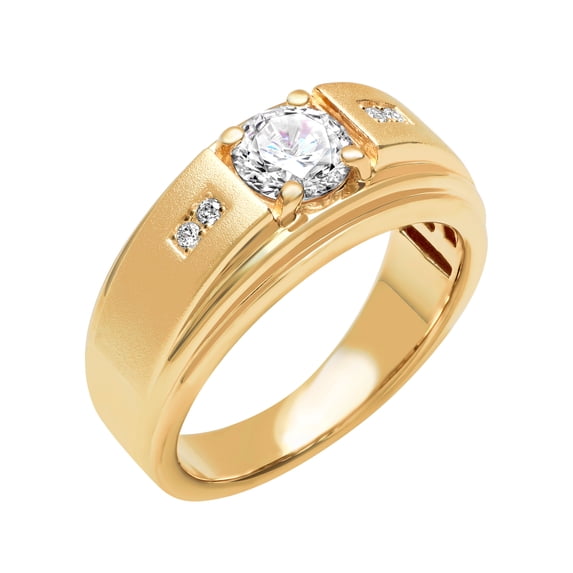 Mens 14K Gold Plated Sterling Silver Cubic Zirconia Solitaire Ring ...