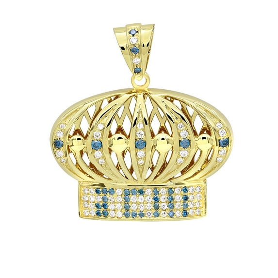 Mens 14K Gold White & Blue Diamond Crown Pendant 1.4ctw (Yellow Gold)