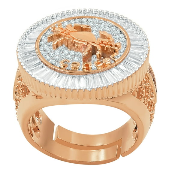 Mens 14K Rose Gold Finish Baguette/Round Cut Simulated Diamond Cancer Crab Zodiac Sign Astrology Ring Band
