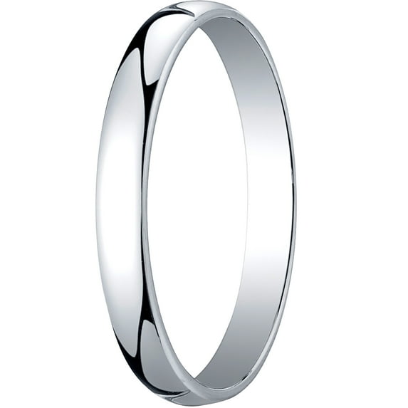 Mens 14K White Gold, 3.0mm Low Dome Light Wedding Band (sz 9)