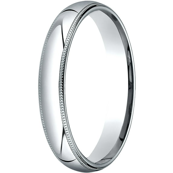Mens 14K White Gold, 4mm Slim Profile Comfort-Fit Wedding Band with Milgrain (sz 10.5)