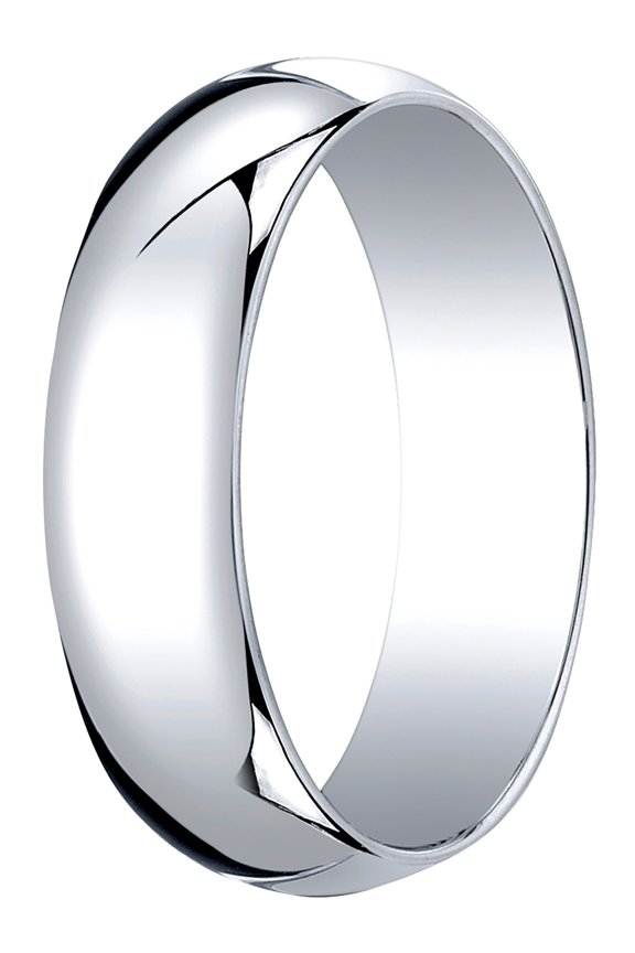 Mens 14K White Gold, 6.0mm Traditional Dome Oval Wedding Band (sz 6)