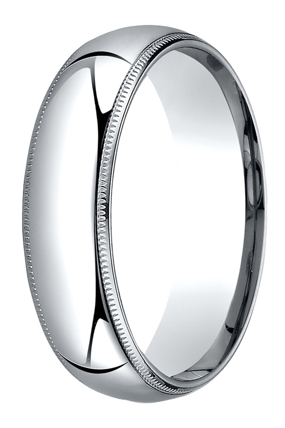 Mens 14K White Gold, 6mm Slim Profile Comfort-Fit Wedding Band with Milgrain (sz 4)