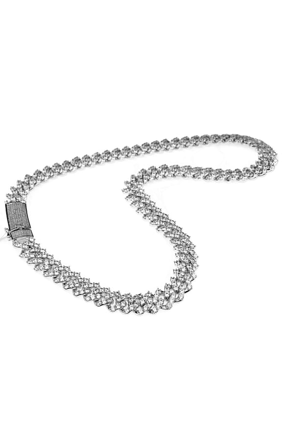 Mens 14K White Gold Plated Hip Hop Chain Micro Pave CZ Choker 12MM Zig Zag Necklace 20"