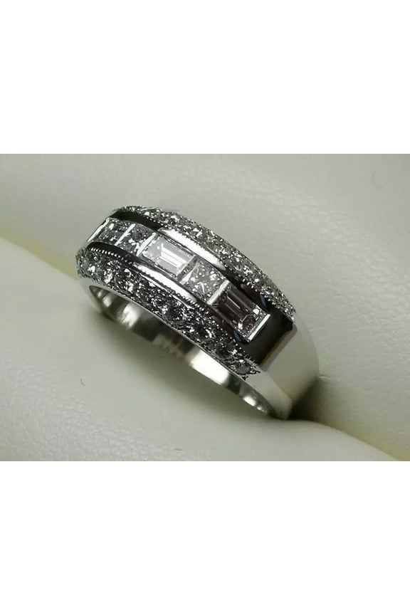 Mens 14K White Gold Plated Round 3Ct Lab Created Diamond Wedding Band Ring