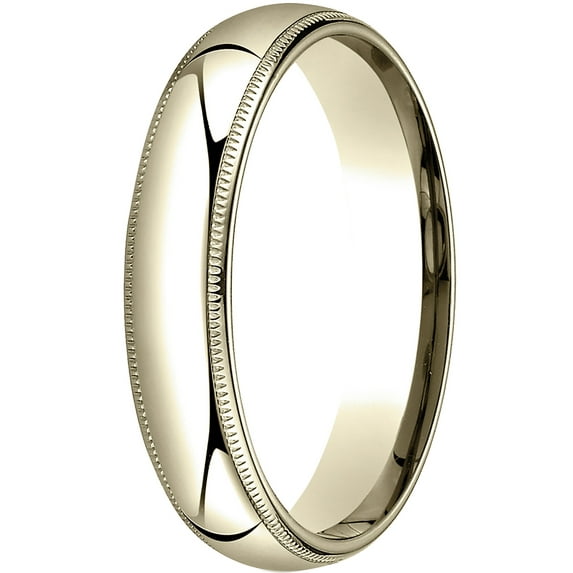 Mens 14K Yellow Gold, 5mm Slightly Domed Comfort-Fit Wedding Band with Milgrain (sz 10)