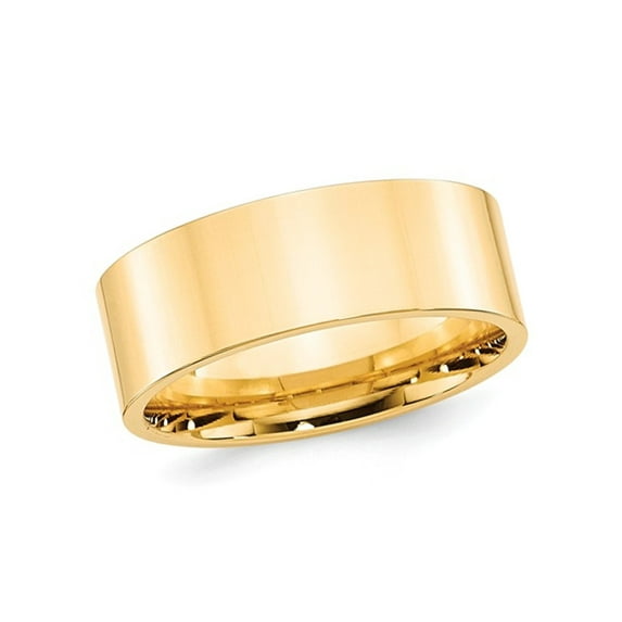 Gem & Harmony Mens 14K Yellow Gold 8mm Flat Comfort Fit Wedding Band Ring for Men