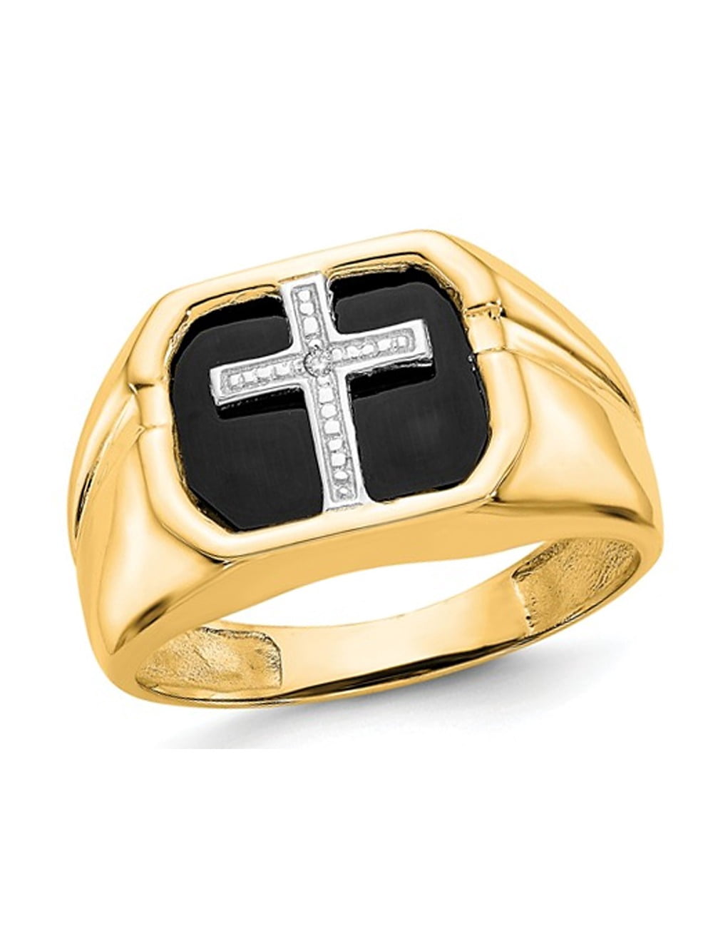 Walmart Men's Jewelry: 14K Yellow Gold Cross Ring with Black Onyx