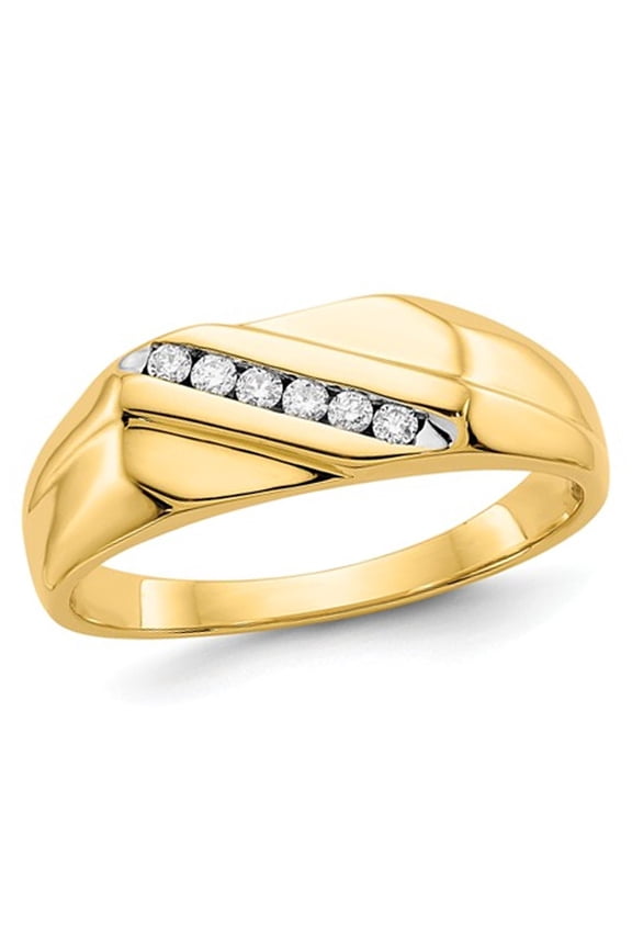Gem & Harmony Mens 14K Yellow Gold Diamond Ring 1/8 Carat (Ctw H-I, I2-I3) for Men