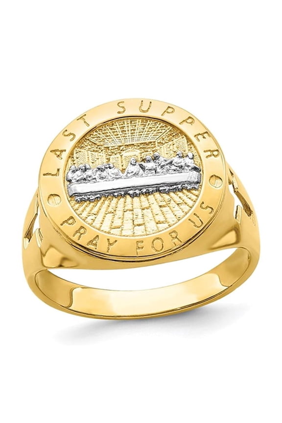 Mens 14K Yellow Gold Last Supper Ring