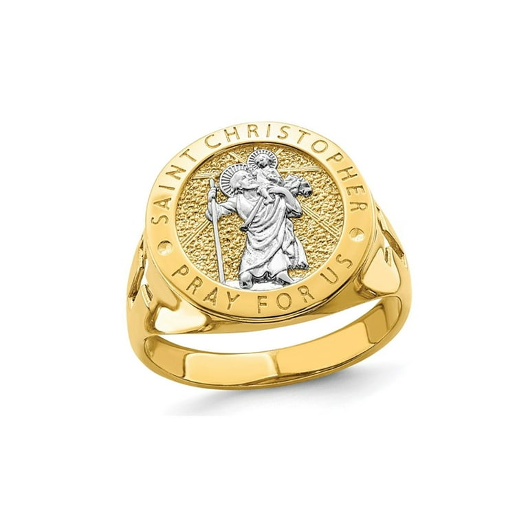Mens 14K Yellow Gold Saint Christopher Ring