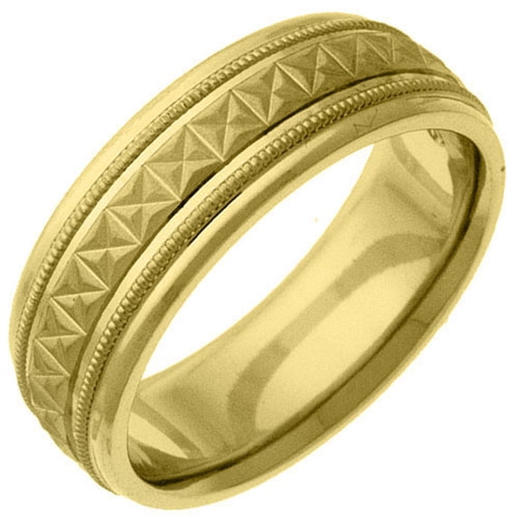 Mens 14KT Yellow Gold 6mm Satin Milgrain Comfort Fit Wedding Band