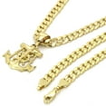 thumbnail image 1 of Mens 14k Gold Plated Brass Jesus Anchor Pendant 5mm 24" 14K Stamped Cuban Necklace Chain, 1 of 5