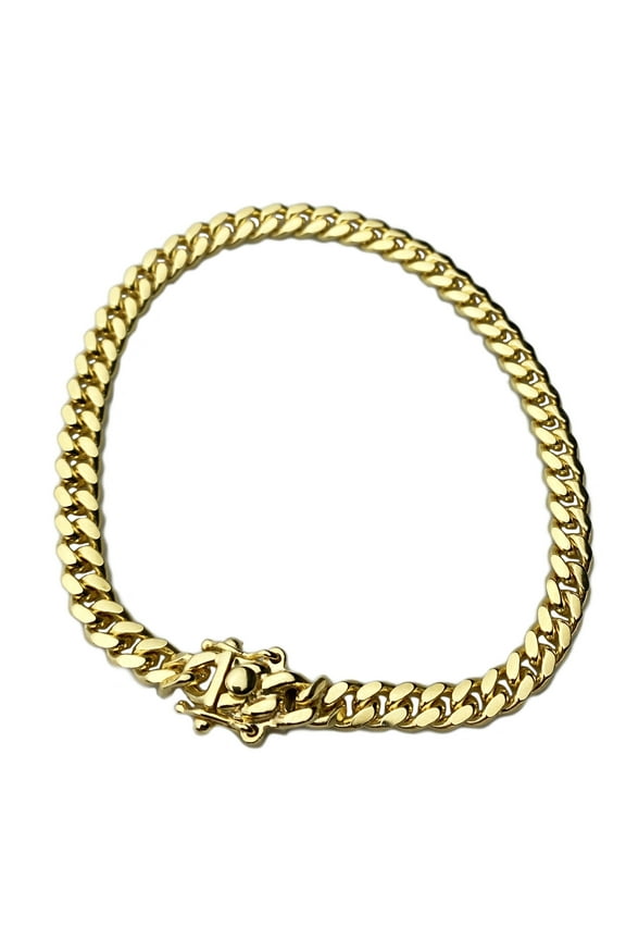 Mens 14k Gold Plated over Real 925 Sterling Silver Miami Cuban Link Bracelet Italy 5MM 8" Inch