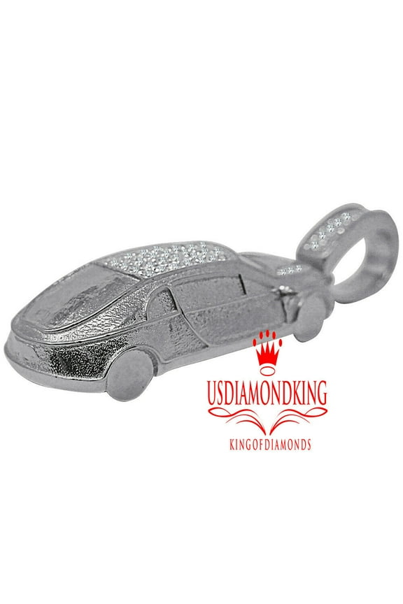 Mens 14k White Gold Over Real Sterling Silver Custom Sport Car Charm Pendent 2''