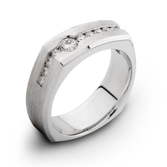 Mens 14k white gold natural diamond channel-set wedding band 0.75 carats G-VS2 quality