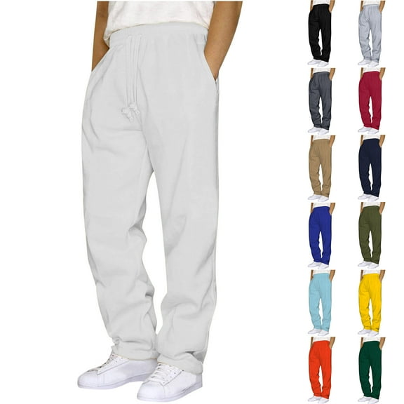 LONKITO Mens Sweatpants with Pockets Outdoor Running Jogger Pants Elastic Waist Drawstring Workout Casual Sweatpants Open Bottom, White M