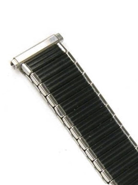 Mens 16-19mm Black Silver Twist O Flex Stretch Expansion Watch Band Strap 5.8 INCHES LONG