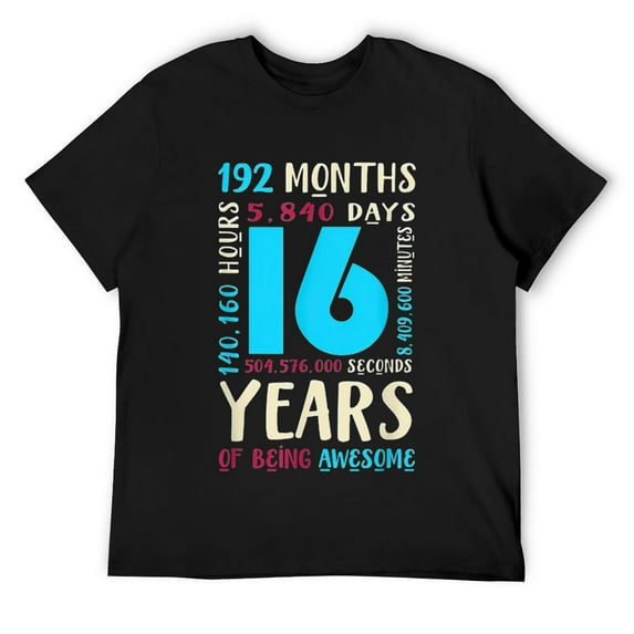Mens 16th Birthday Shirt Kids Gift 16 Year Old Boys Girls Sixteen T-Shirt Black Small