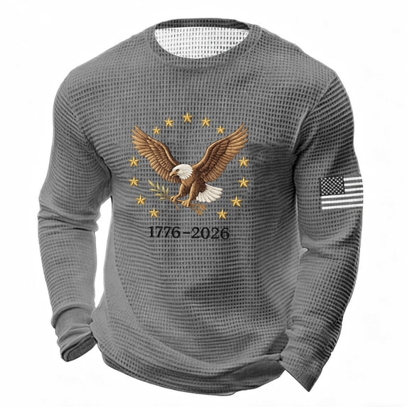 Mens 1776-2026 250th Anniversary Shirt Crewneck Long Sleeve Sweatshirt with Eagle Print Casual Loose Pullover Patriotic 4th of July Shirts