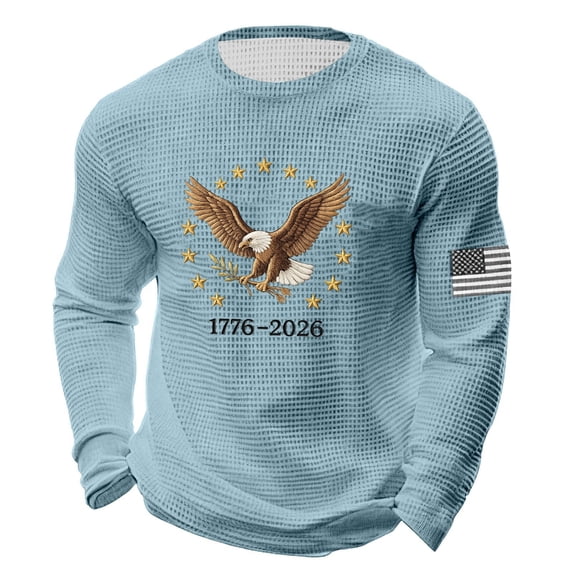 Mens 1776-2026 250th Anniversary Shirt Crewneck Long Sleeve Sweatshirt with Eagle Print Casual Loose Pullover Patriotic 4th of July Shirts