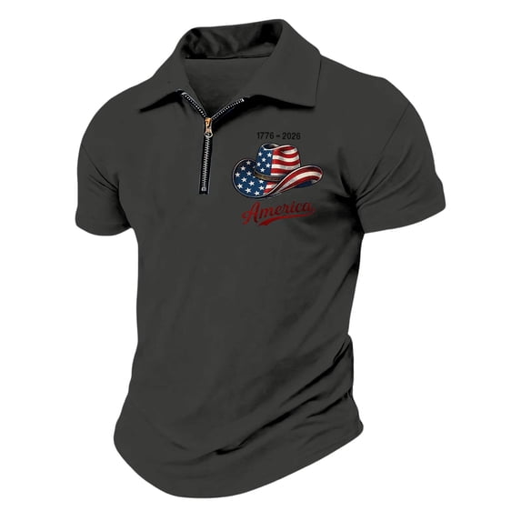 Mens 1776-2026 Shirts 4th of July Short Sleeve Henley Neck Tees Freedom Independence Day Vintage T-Shirts, L