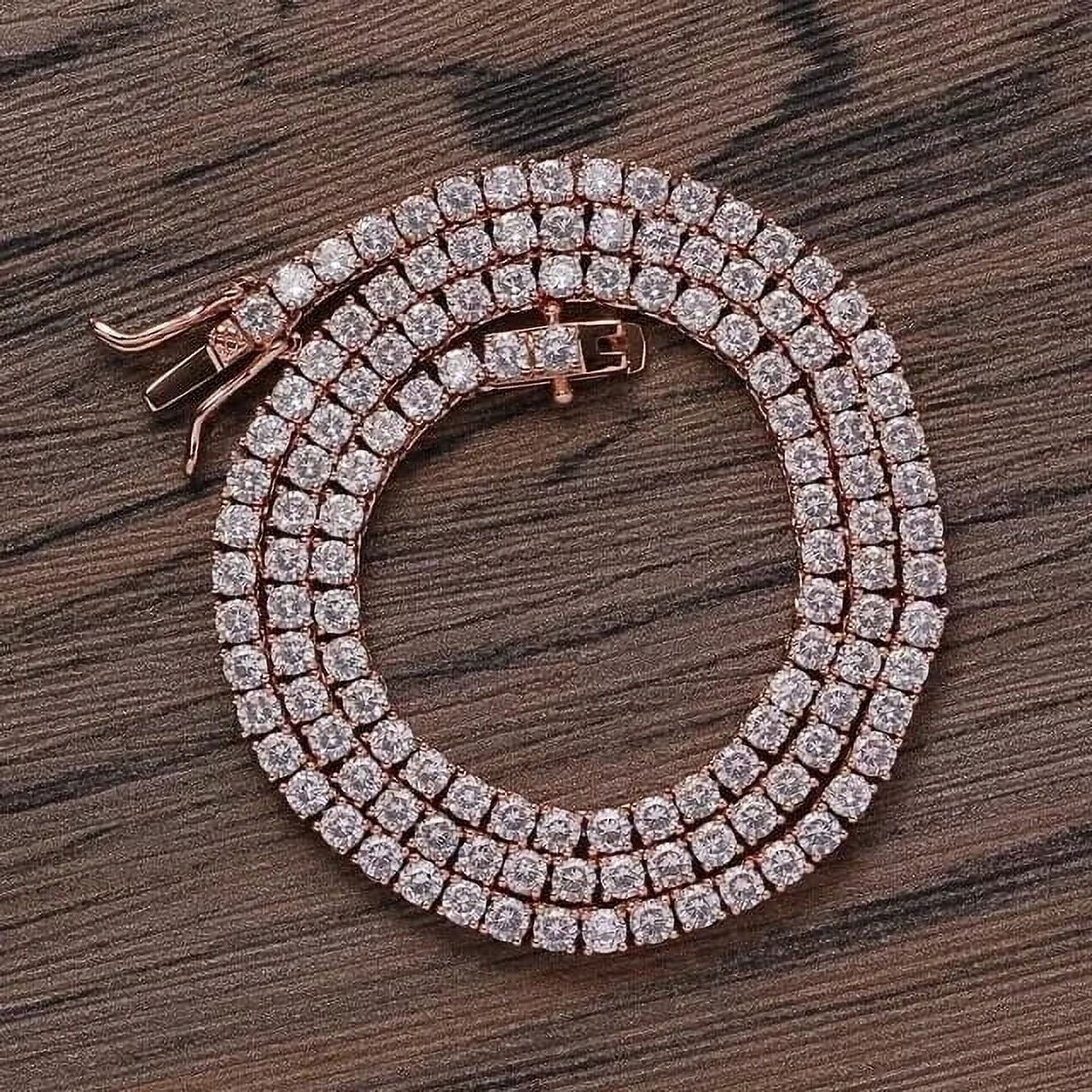 Mens 18Ct Round Cut Lab-Created Diamond Tennis Necklace 14k Rose Gold Plated