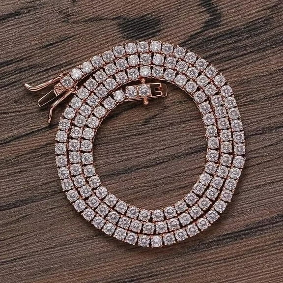 Mens 18Ct Round Cut Lab-Created Diamond Tennis Necklace 14k Rose Gold Plated