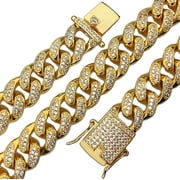 Mens 18K Gold Plated Choker CZ Bling Micro Pave Heavy Hip Hop Cuban Chain 18" Inch x 12MM