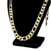Mens 18K Gold Plated Figaro Link Chain 30 Inch Long x 12MM Wide Necklace