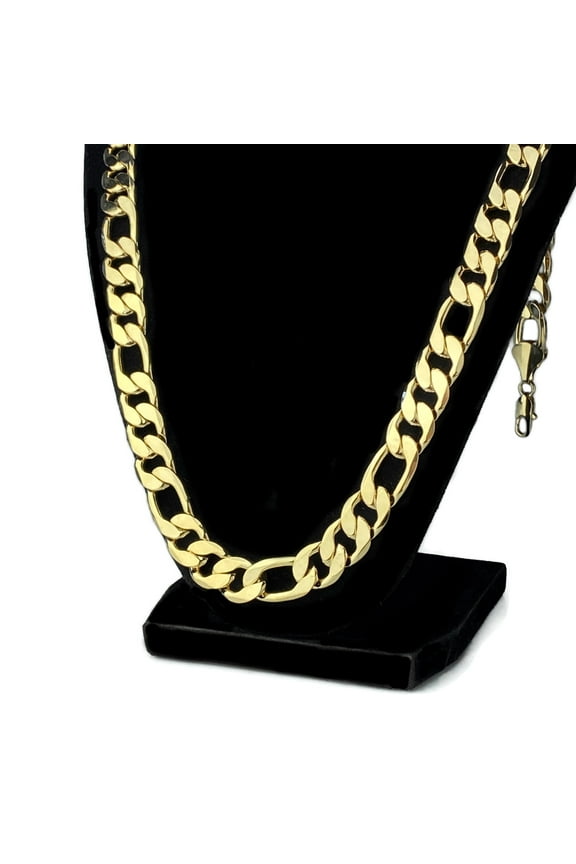 Mens 18K Gold Plated Figaro Link Chain 30" Inch Long x 12MM Wide Necklace