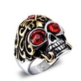 thumbnail image 1 of Mens 18K Gold Plated Stainless Steel Skull Ring, European American Ghost Head Style,  Customizable Inlaid Gemstone, 1 of 6