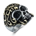 thumbnail image 1 of Mens 18K Gold Plated Stainless Steel Skull Ring European Ghost Head Customizable Inlaid Gemstone Ring for Men Fashion Jewelry Biker Ring, 1 of 6